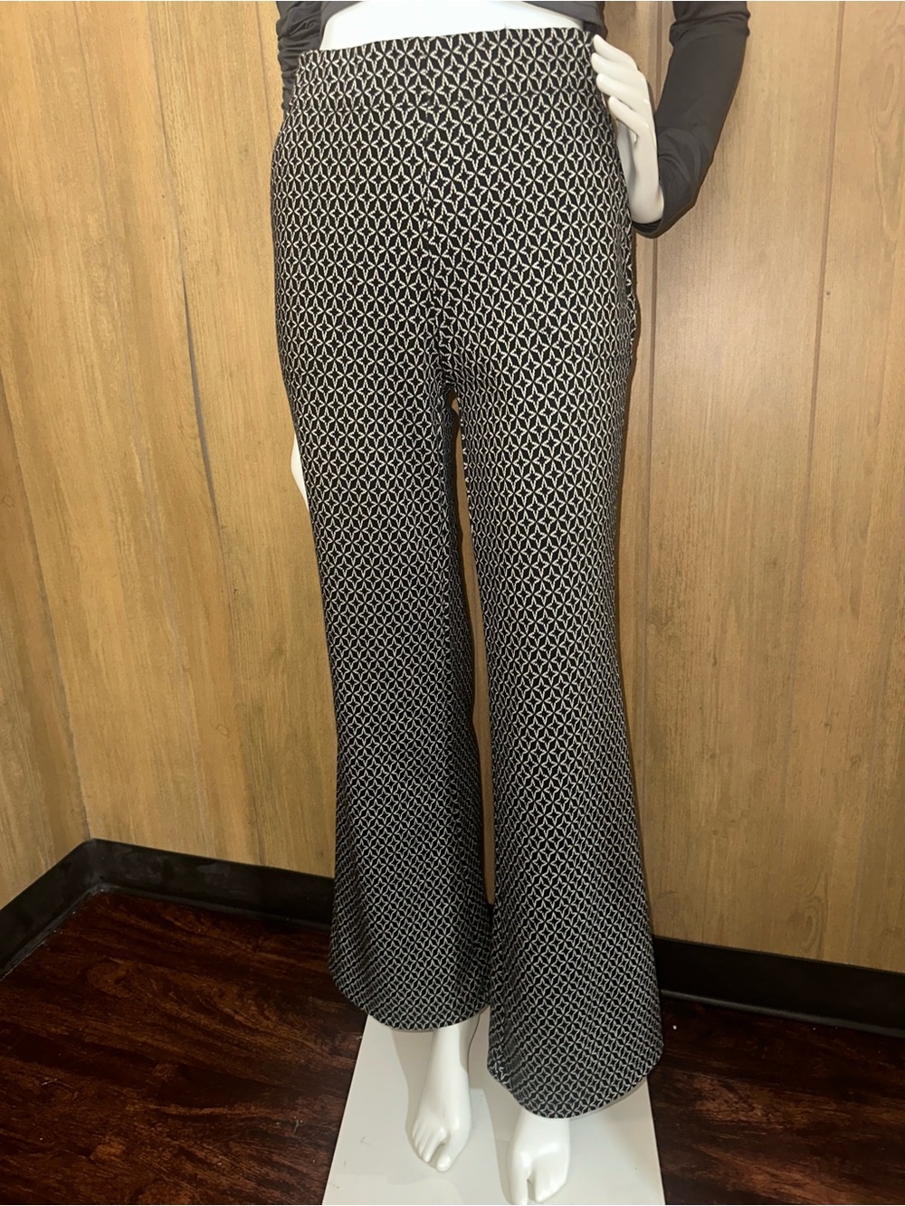 Retro Black and White Geometric Flare Pants